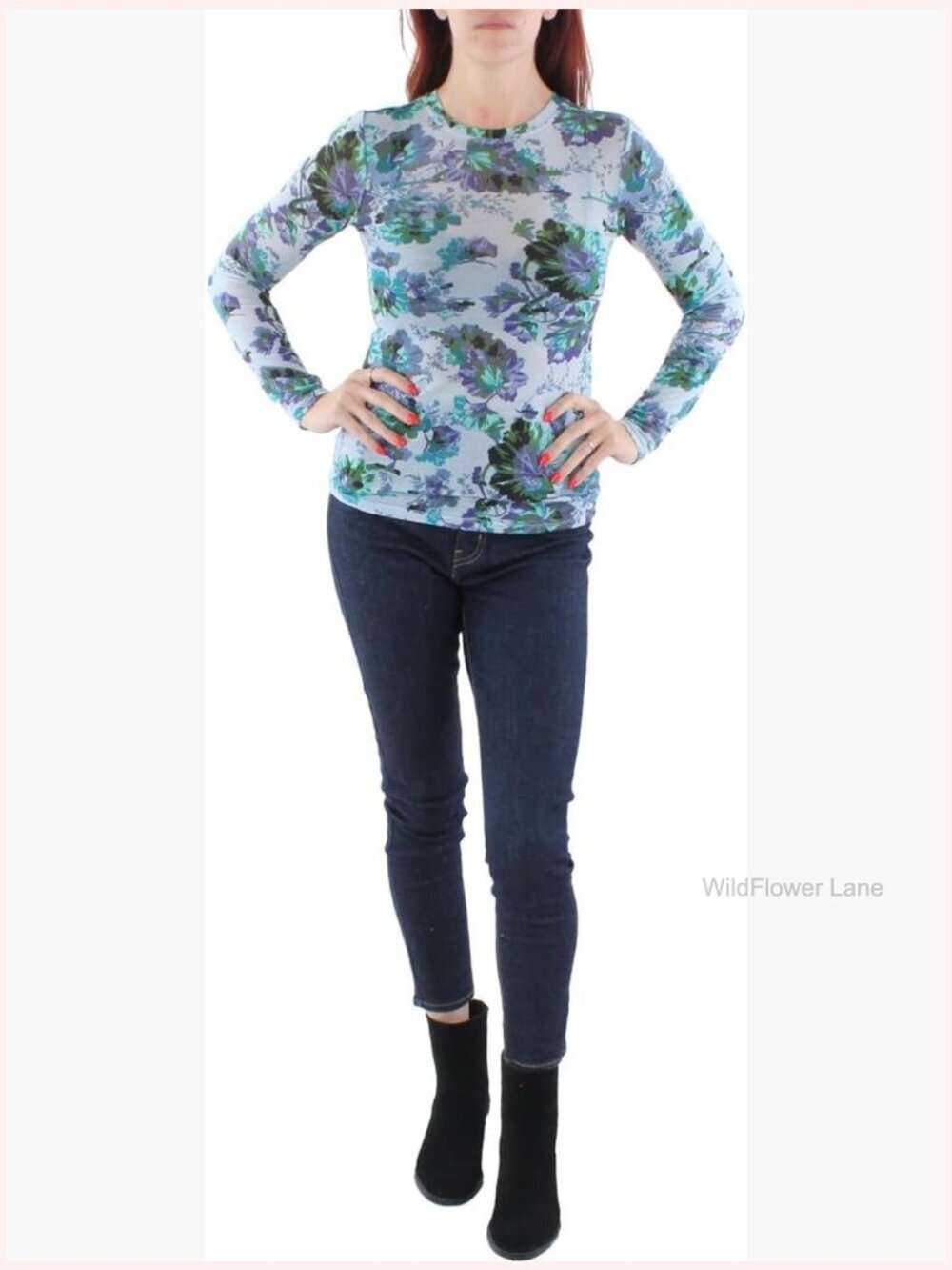Fitted Long Sleeve Crew Neck Knit Tee Shirt Top
